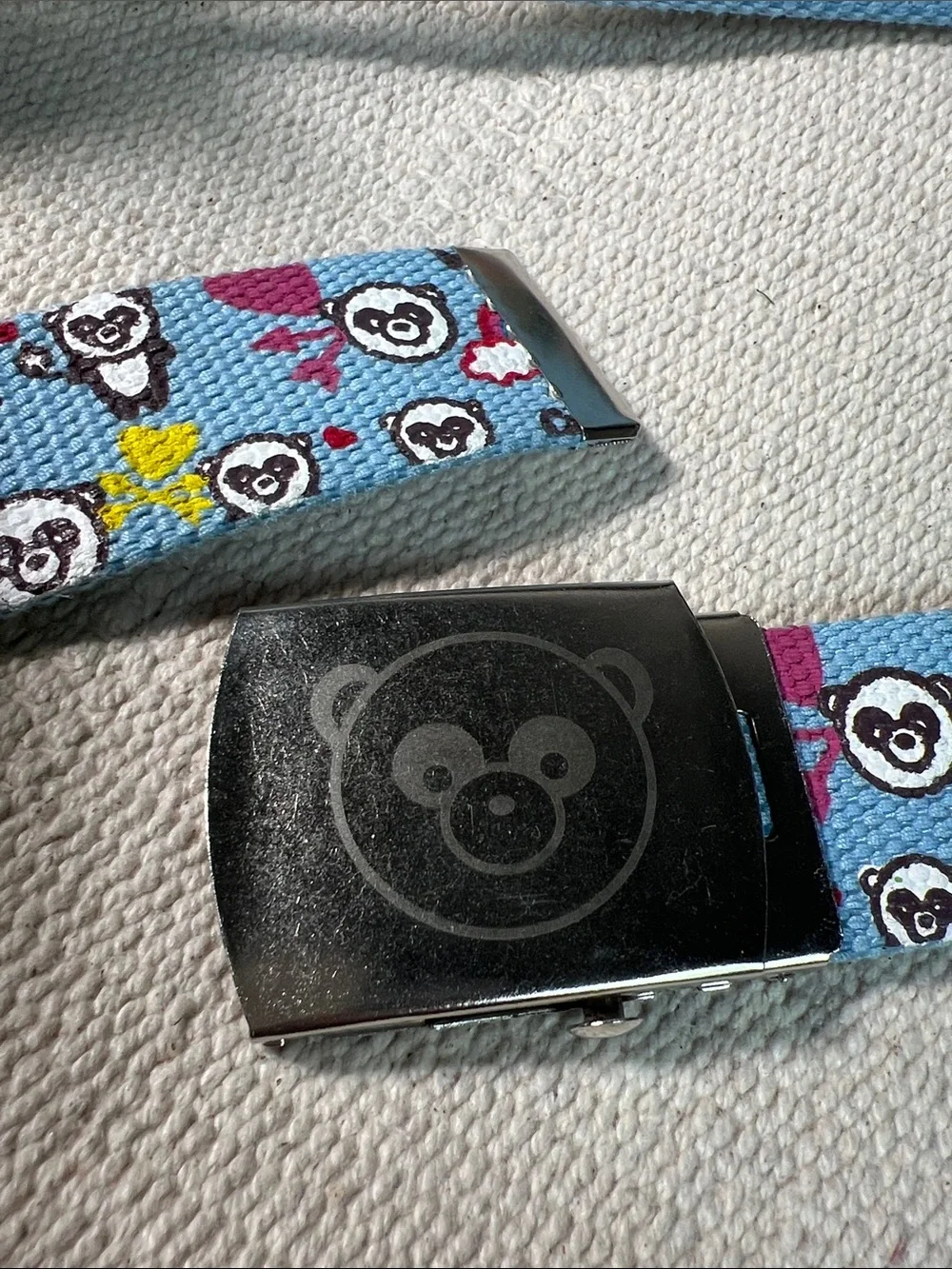 🔥Vintage Light Blue Canvas Belt with Panda Buckle